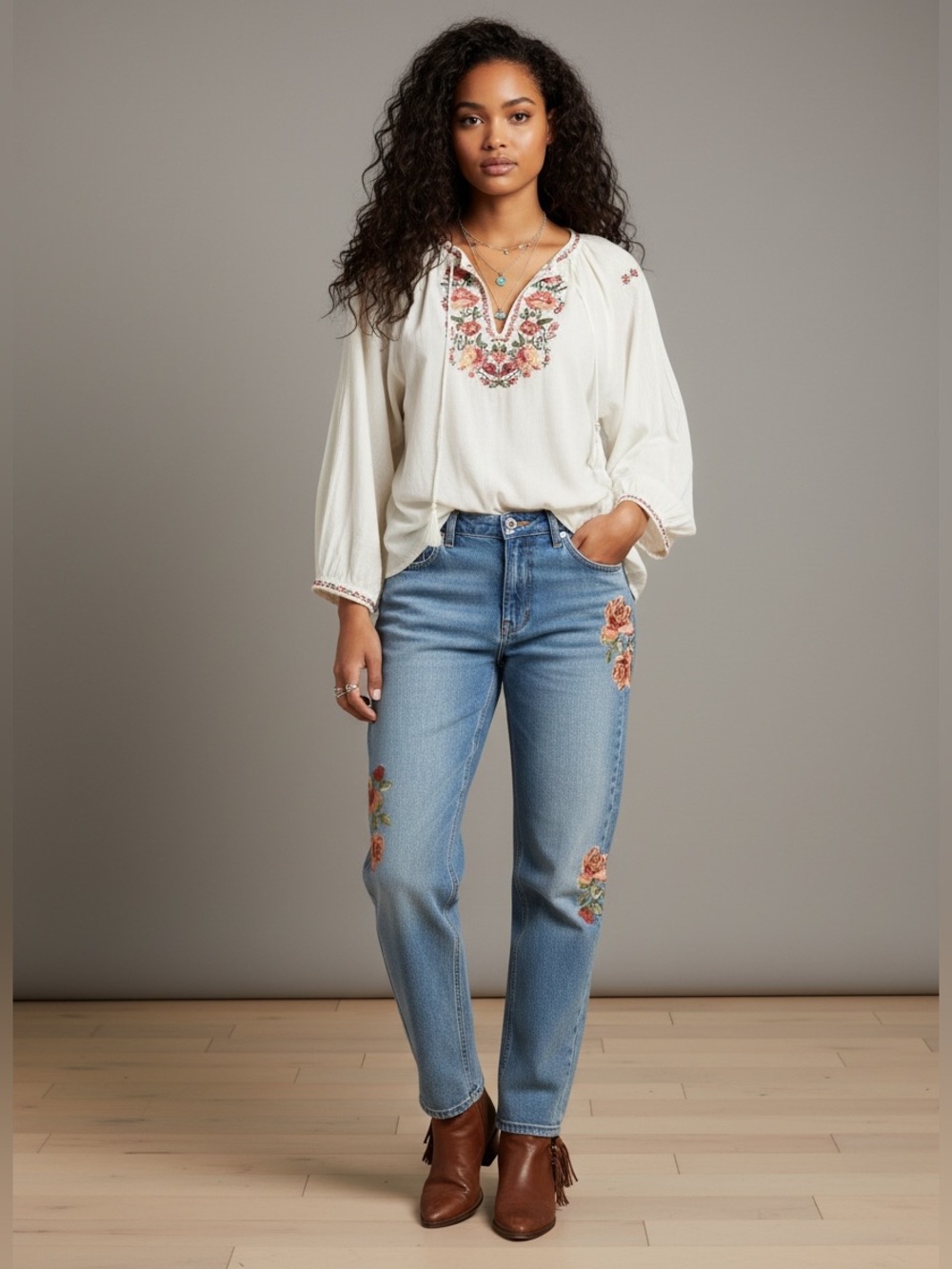 Mavi Jean co ADA boyfriend Straight Leg Jeans with Rose Embroidery size 30